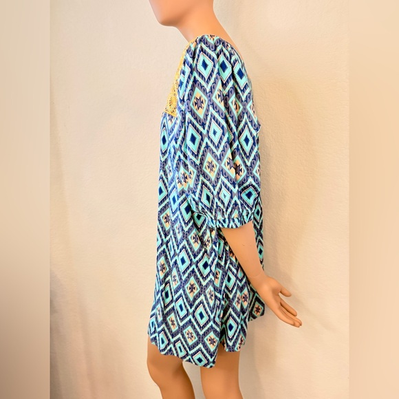 Layers Clothing 2XL NWT Boho Embroidered Geometric Tunic Top Blue Turquoise - Picture 9 of 10